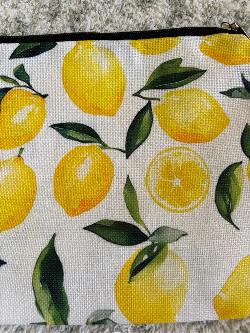 Lemons Poly Canvas Cosmetic Bag Zipper Pouch NWT 9x7x1.5”